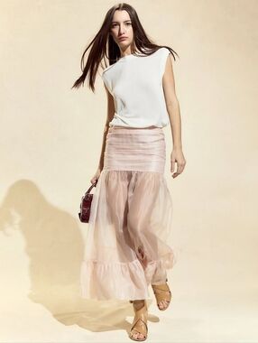 Serafina Silk Organza Maxi Skirt in Blush Pink 4